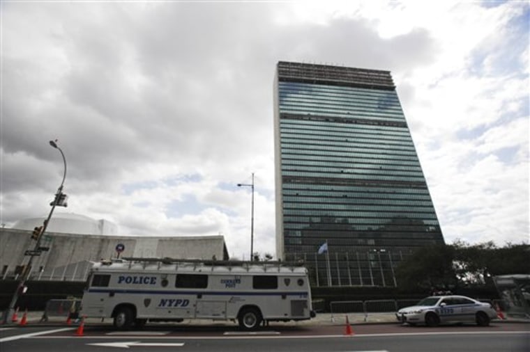 A New York City police department command post bus sits parked in front of the United Nations building in preparation for the General Assembly on Saturday. 